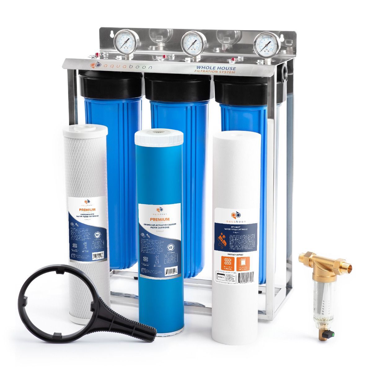 3-Stage 20" Whole House Water Filtration System by Aquaboon AB-3WHS20BB-1C20BB5MP-1G20BB5M-1S20BB5M