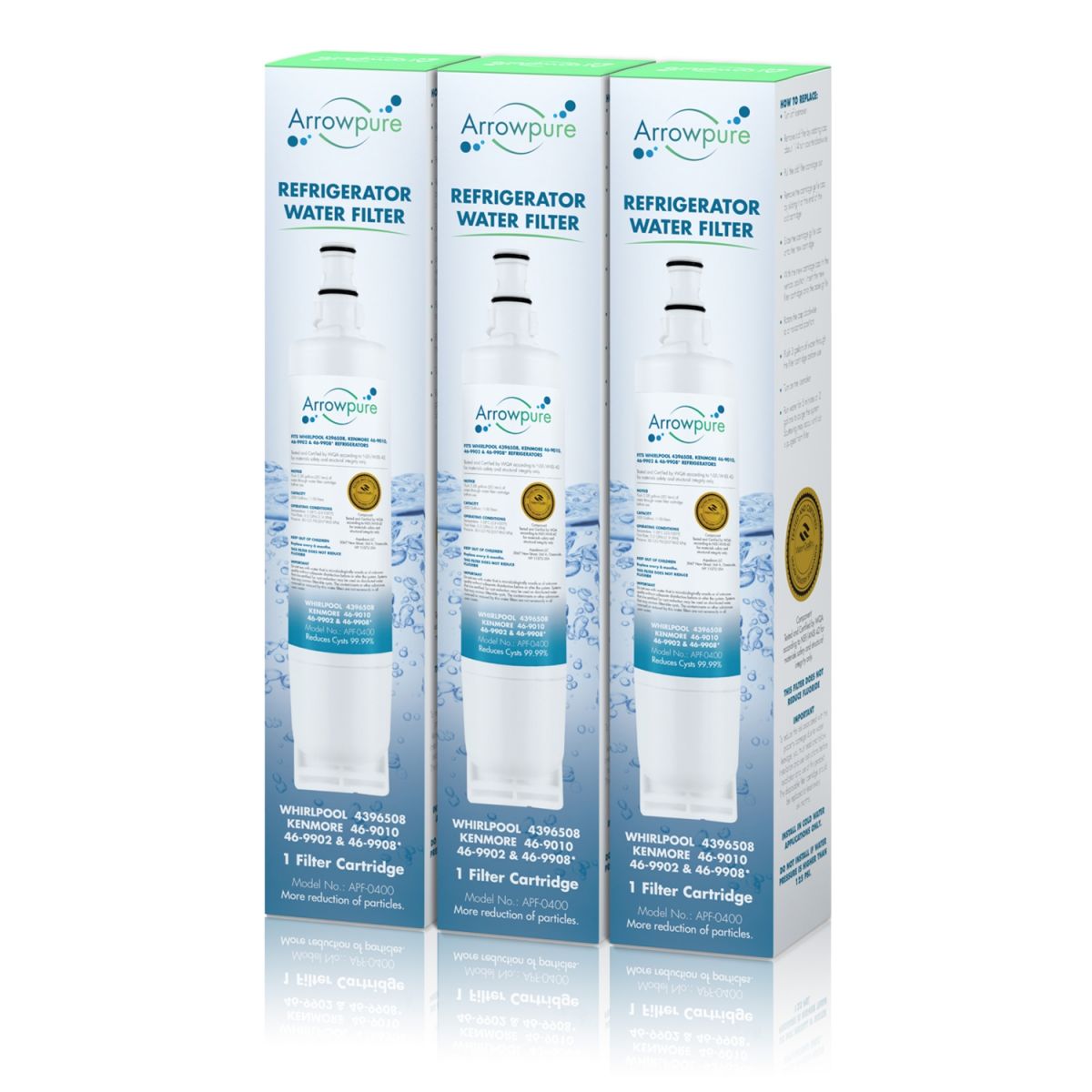 3 Pack Of Arrowpure Refrigerator Water Filter Replacement APF-0400x3