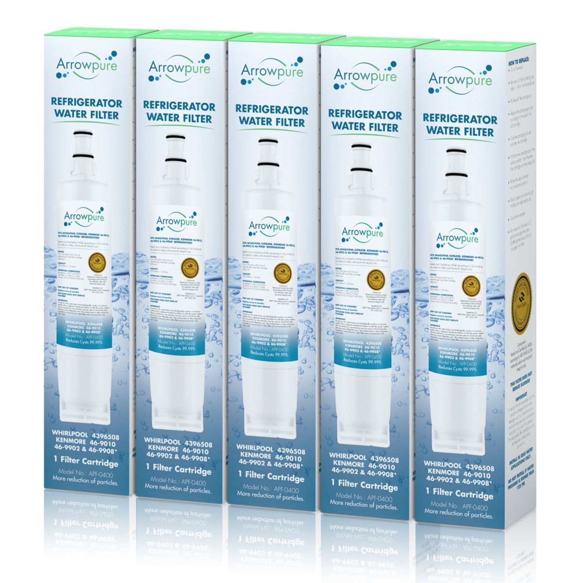 5 Pack Of Arrowpure Refrigerator Water Filter Replacement APF-0400x5