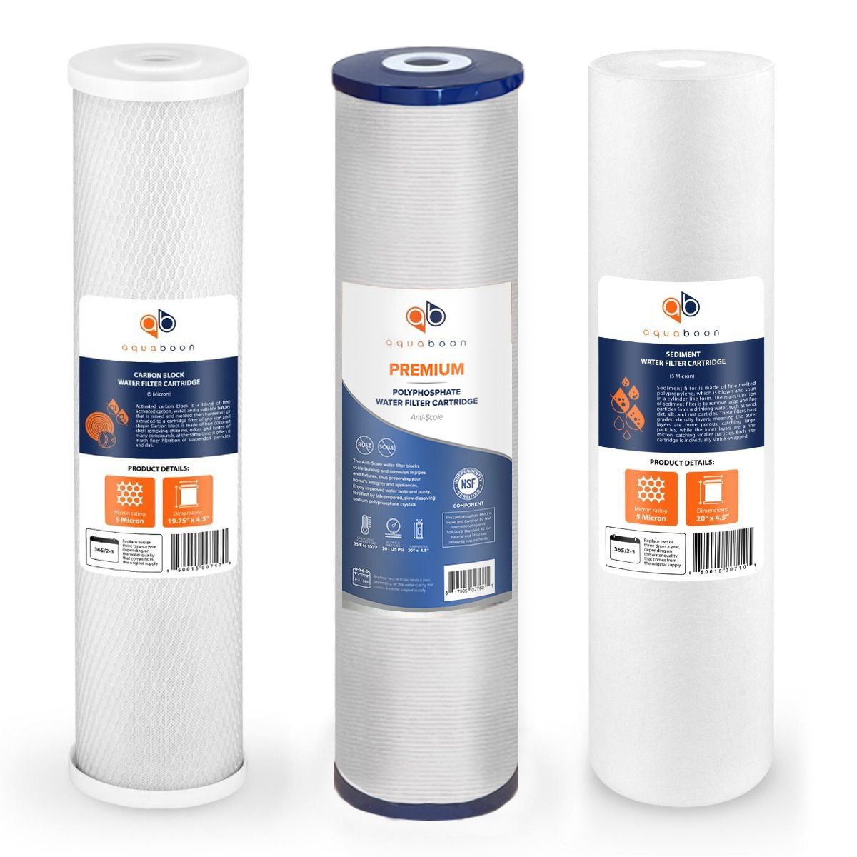 Replacement Cartridges Set For Aquaboon 3-Stage Polyphosphate Anti-Scale Filtration System
