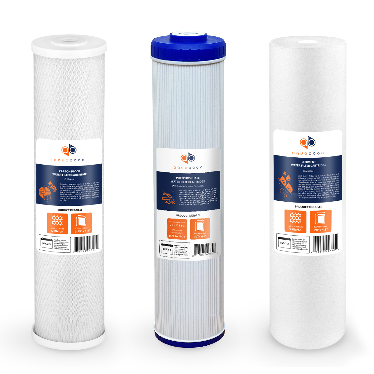 Replacement Cartridges Set For Aquaboon 3-Stage Anti-Scale Filtration System