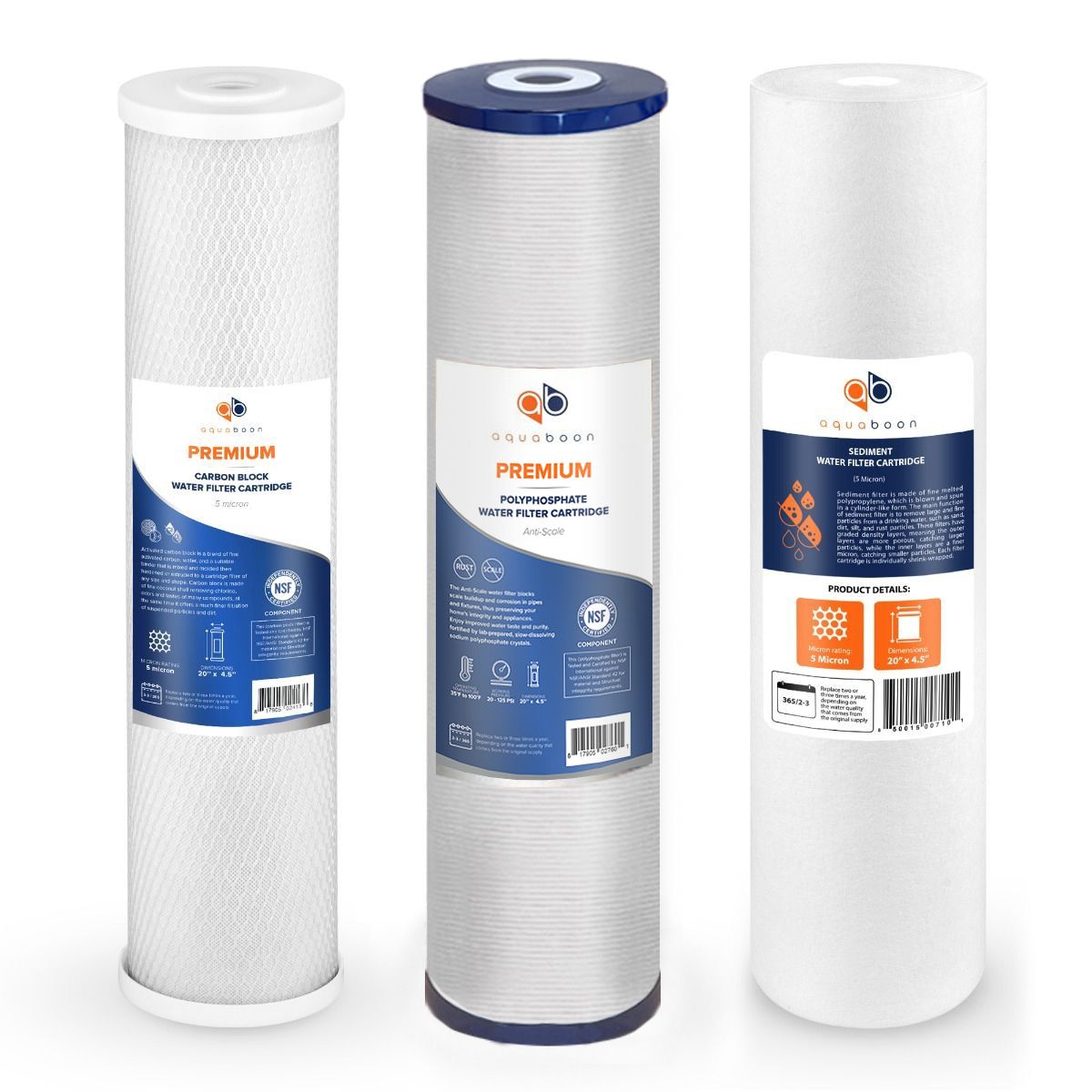 Replacement Cartridges Set For Aquaboon 3-Stage Anti-Scale Filtration System On Steel Frame