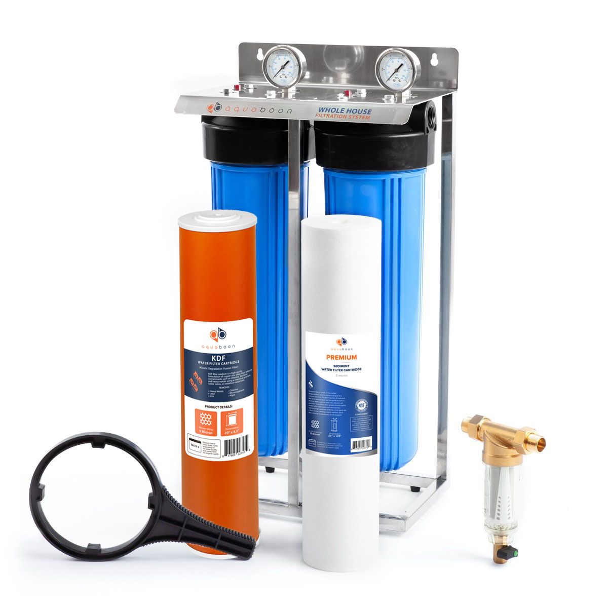 2-Stage 20" Whole House Water Filtration System by Aquaboon AB-2WHPG20BB-1K20BB-1S20BB5M