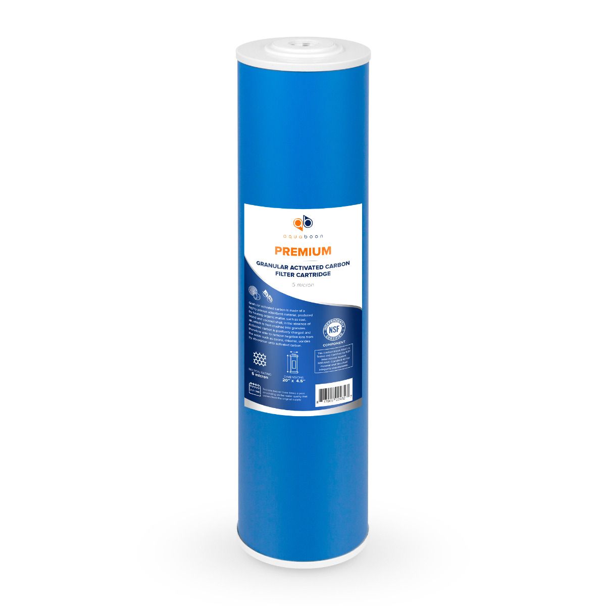 Premium Aquaboon 5 Micron 20 x 4.5 Inch. GAC Water Filter Cartridge ABP-G20BB5M
