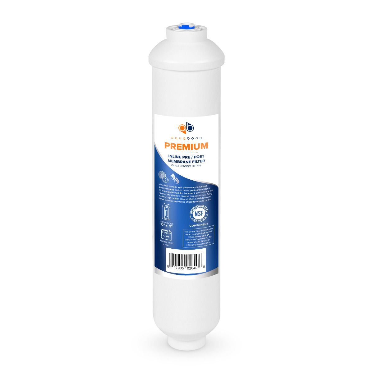 Aquaboon Premium Inline Post/Carbon Polishing Water Filter Catridge Standard Size (Quick Connect Fiting) ABP-T33Q