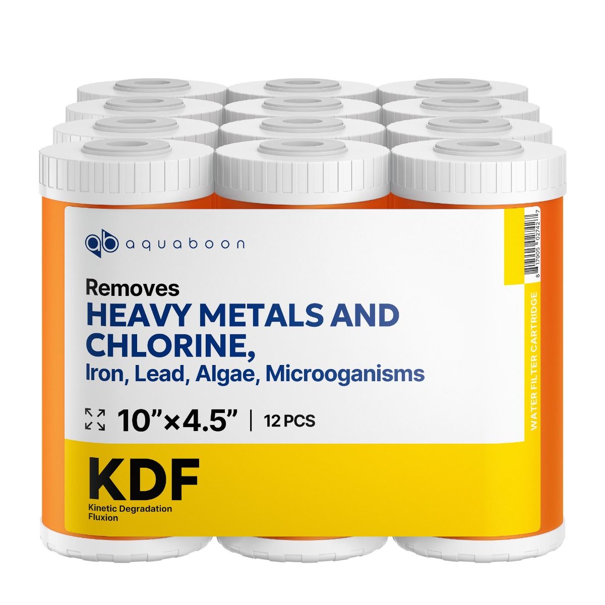 12 Pack Of Aquaboon KDF 10 x 4.5 Inch. Big Blue Replacement Water Filter Cartridge