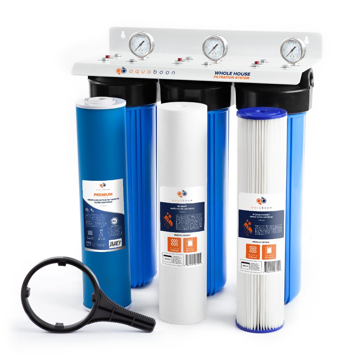 3-Stage 20" Whole House Water Filtration System by Aquaboon AB-3WHPG20BBW-1G20BB5M-1S20BB5M-1PL20BB5M