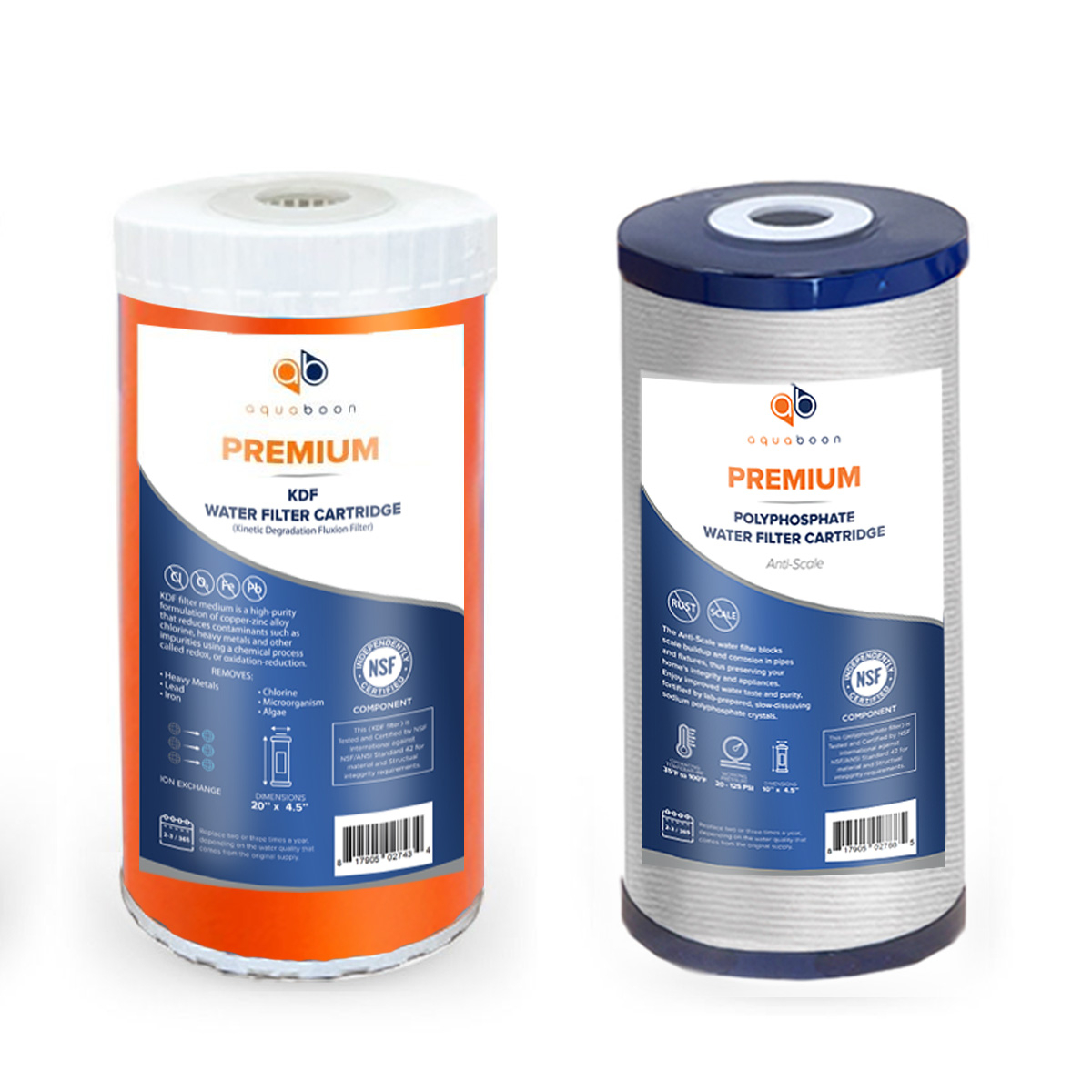 Aquaboon 5 Micron 10" x 4.5" Polyphosphate Anti Scale & KDF Filter Cartridges Set (2 PCS)