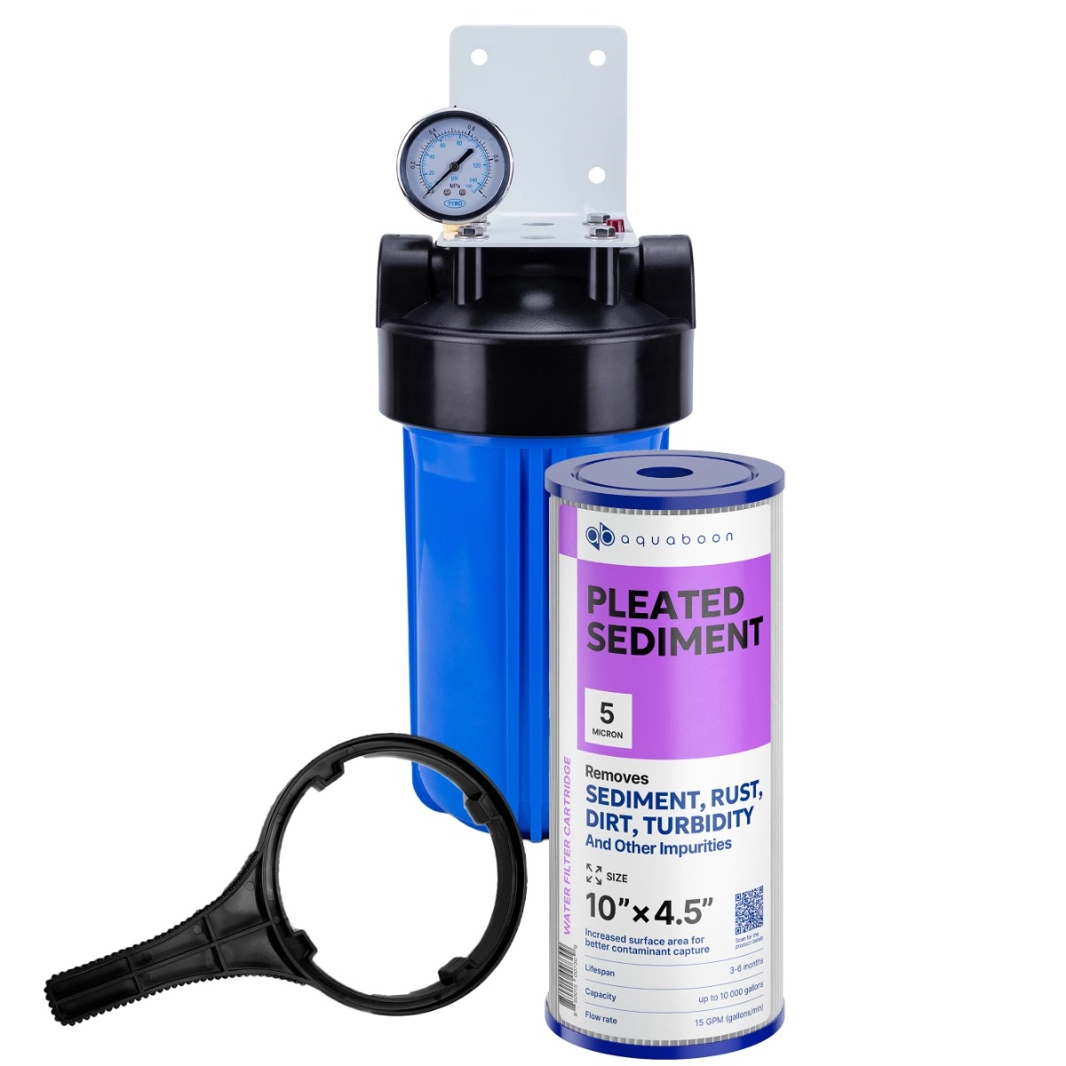 1-Stage 10" Whole House Water Filtration System by Aquaboon AB-WH10BB-1PL10BB5M