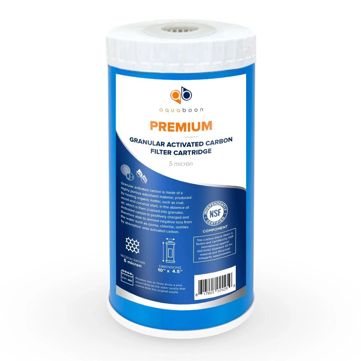 Premium Aquaboon 5 Micron 10 x 4.5 Inch. GAC Water Filter Cartridge ABP-G10BB5M