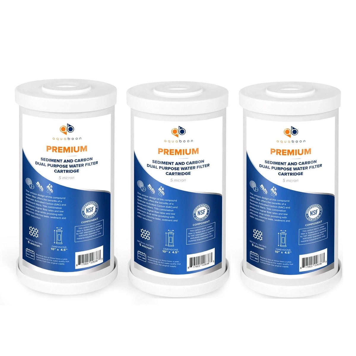 3 Pack Of Dual Carbon & Sediment Water Filter Cartridge