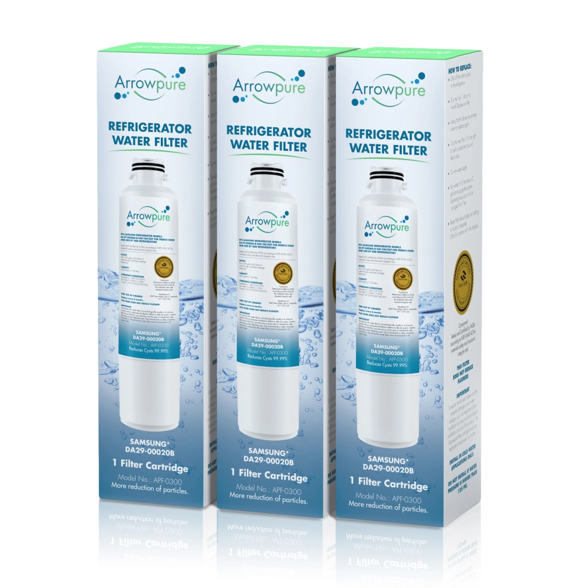 3 Pack Of Arrowpure Refrigerator Water Filter Replacement APF-0300x3