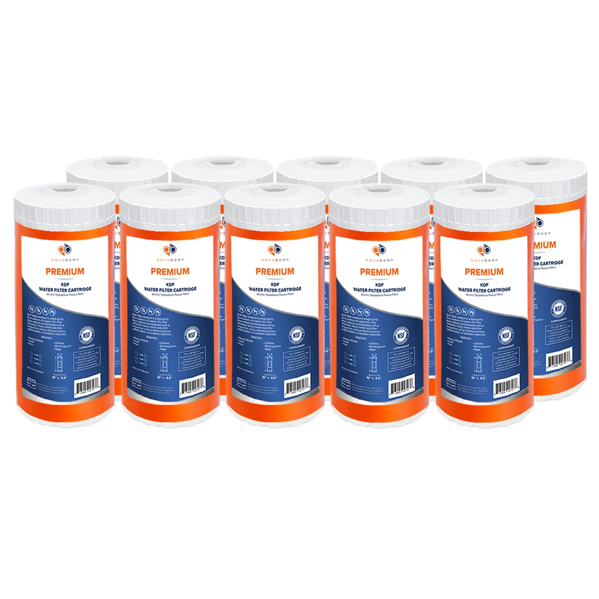 10 Pack Of Aquaboon KDF 10 x 4.5 Inch. Big Blue Replacement Water Filter Cartridge