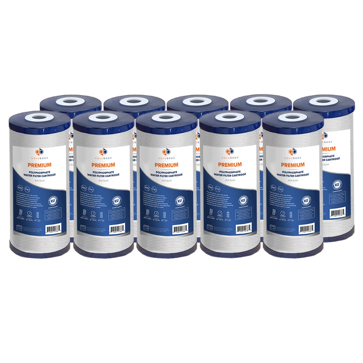 10 Pack Of Whole House 10 x 4.5 Inch. Big Blue Polyphosphate Anti Scale Water Filter Cartridge
