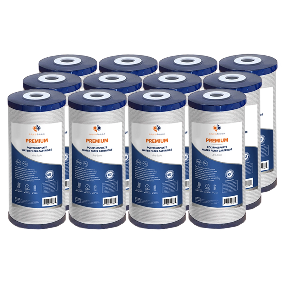 12 Pack Of Whole House 10 x 4.5 Inch. Big Blue Polyphosphate Anti Scale Water Filter Cartridge