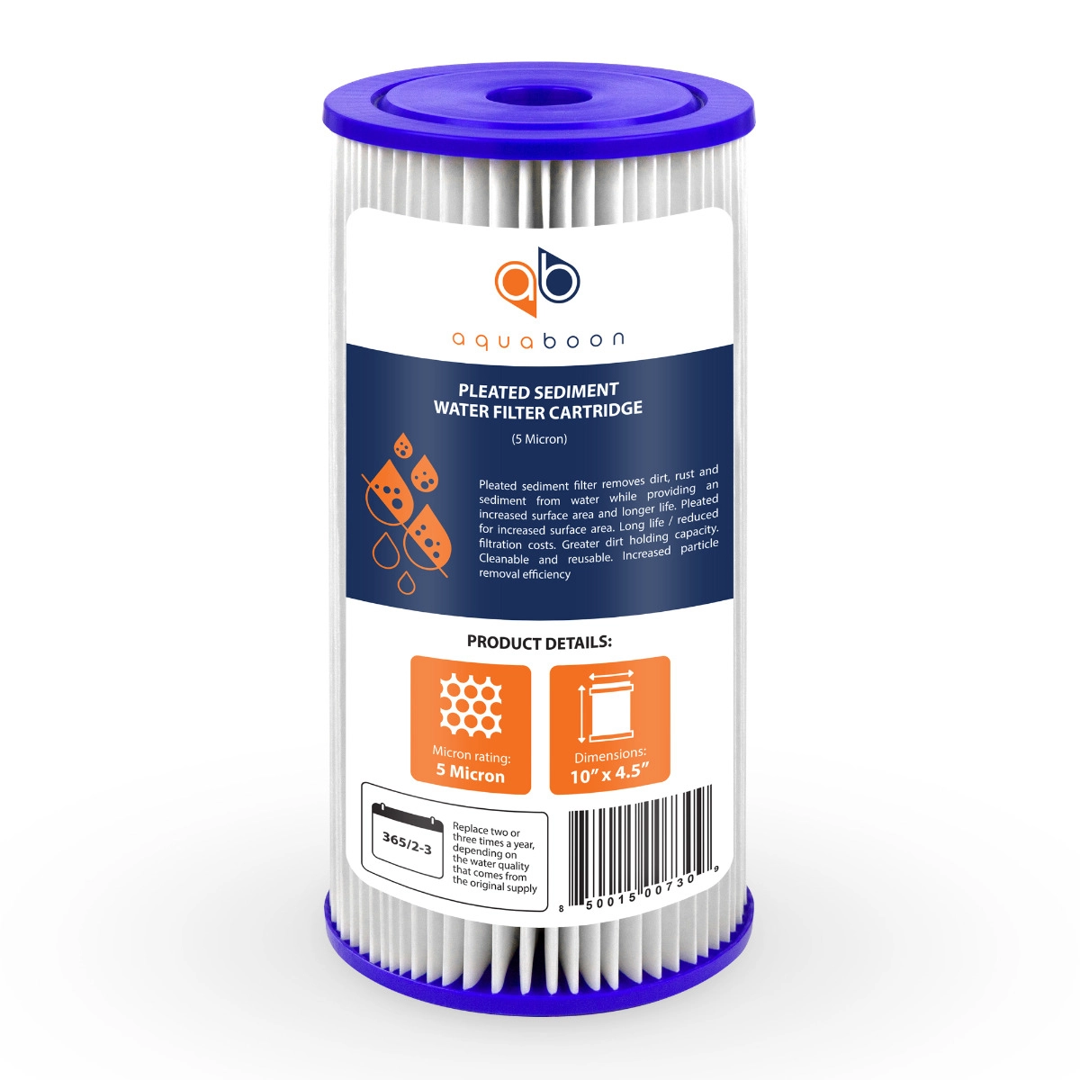 Aquaboon 5 Micron 10 x 4.5 Inch Pleated Sediment Water Filter Cartridge