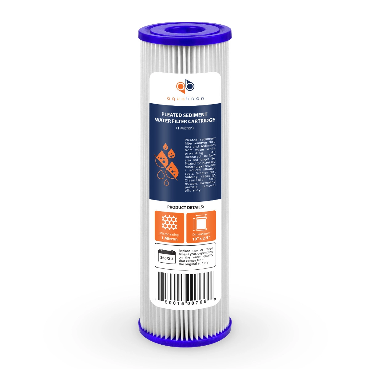 Aquaboon 1 Micron 10 x 2.5 Inch Pleated Sediment Water Filter Cartridge