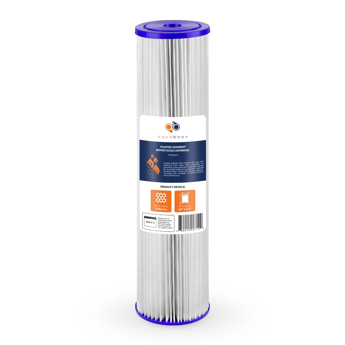 Aquaboon 5 Micron 20 x 4.5 Inch Pleated Sediment Water Filter Cartridge