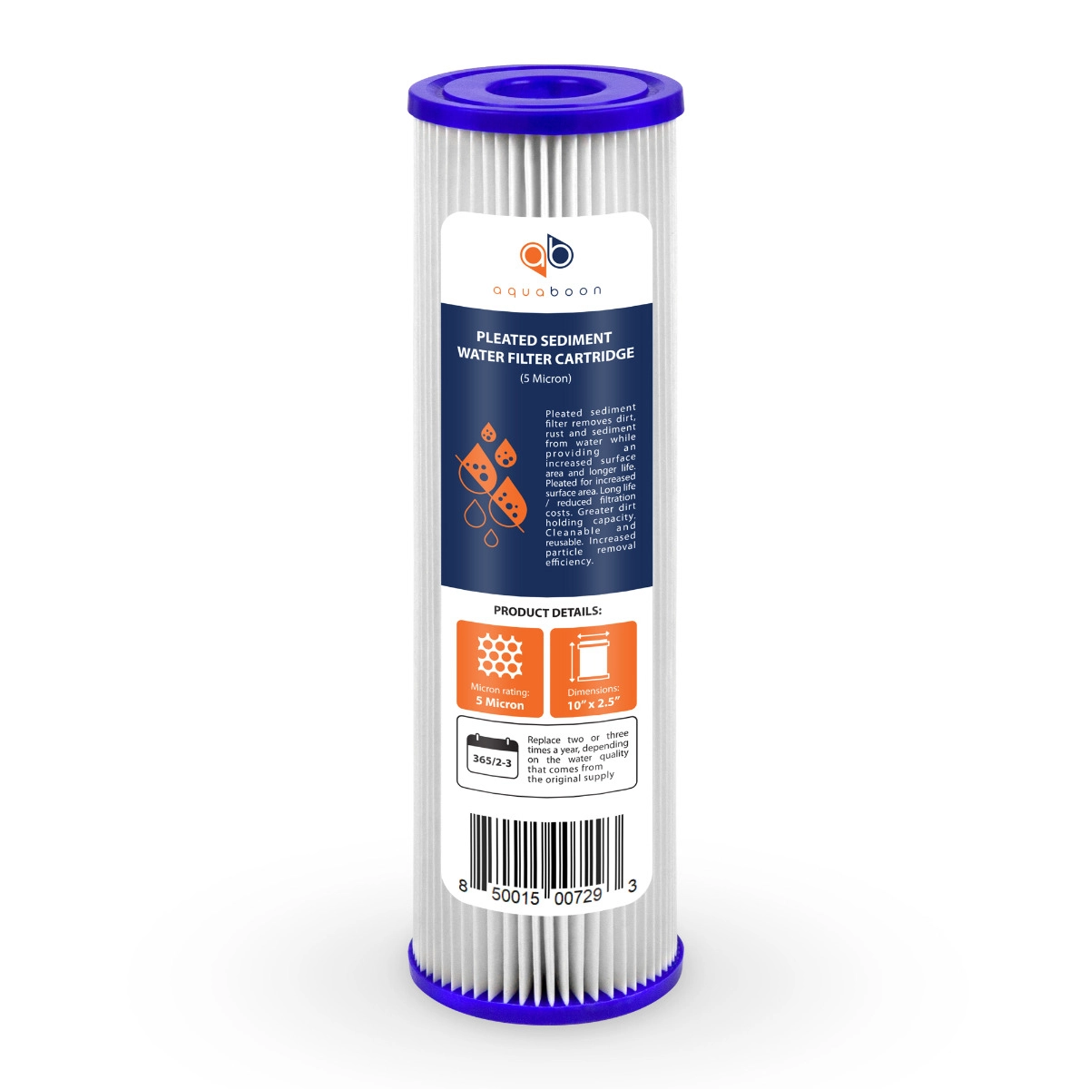 Aquaboon 5 Micron 10 x 2.5 Inch Pleated Sediment Water Filter Cartridge