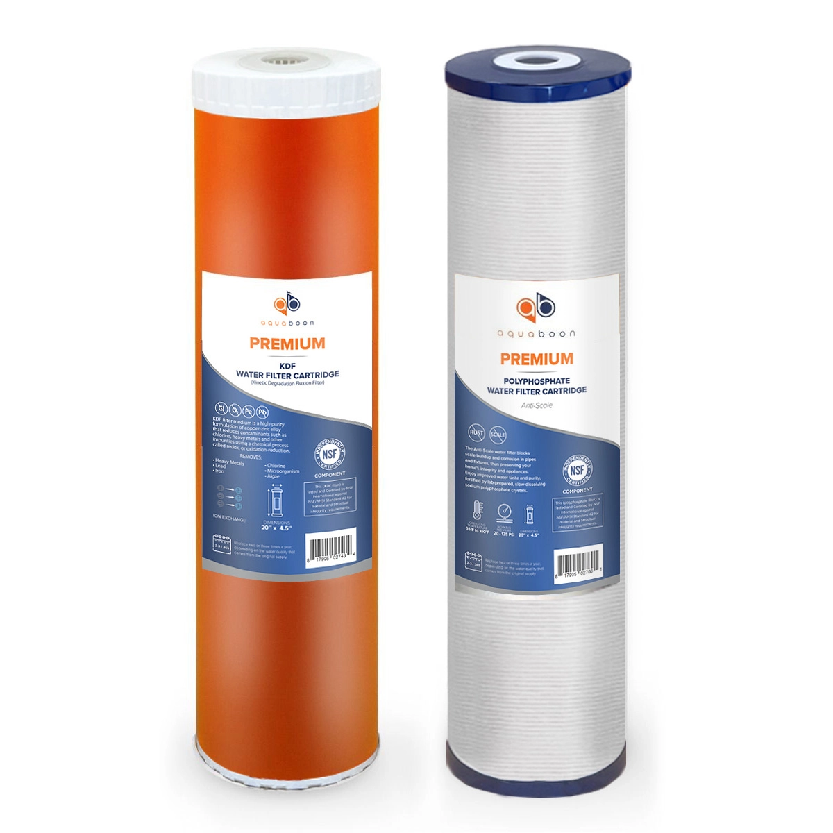 Aquaboon 5 Micron 20" x 4.5" Polyphosphate Anti Scale & KDF Replacement Filter Cartridges Set (2 PCS)