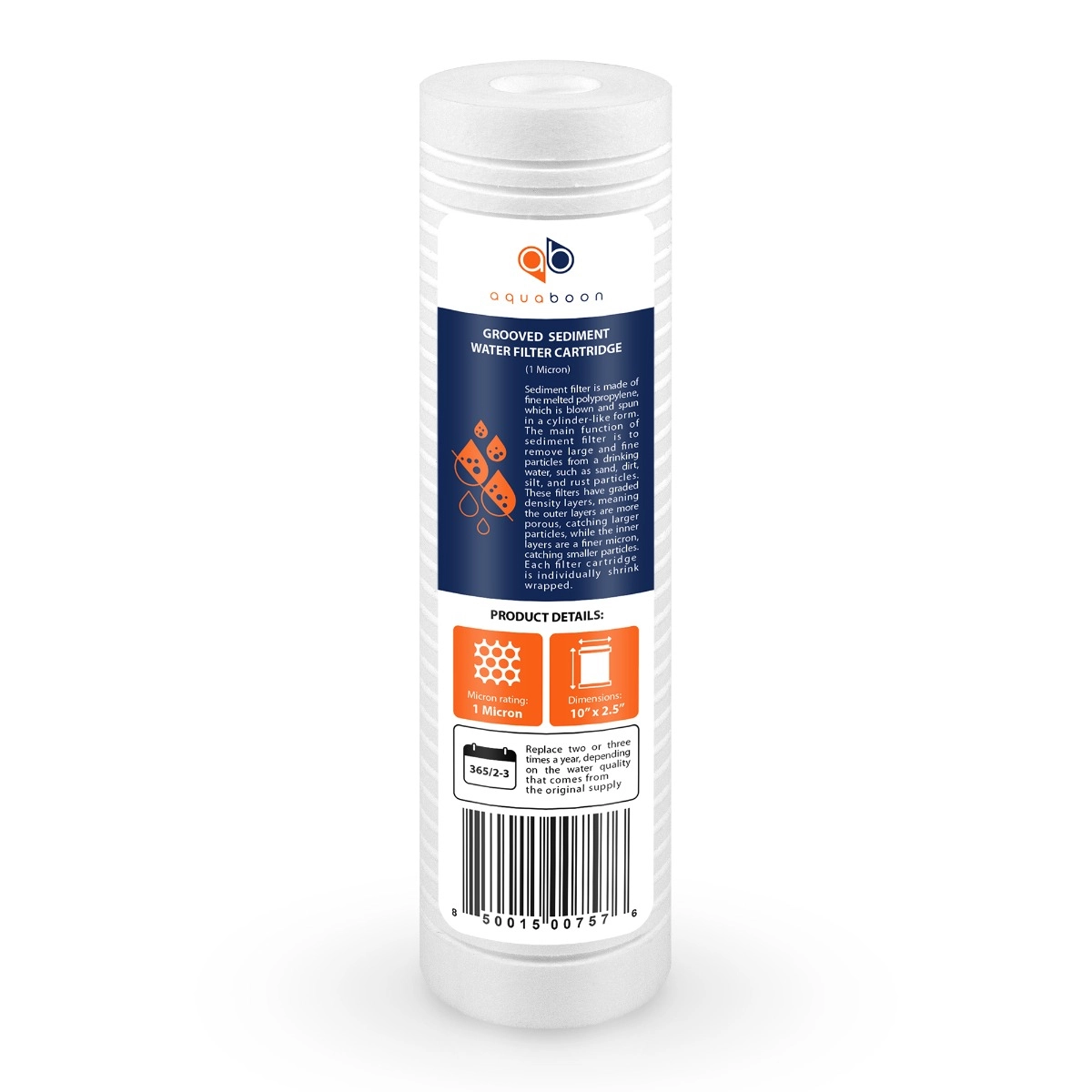 Aquaboon 1 Micron 10 x 2.5 Inch Grooved Sediment Water Filter Cartridge