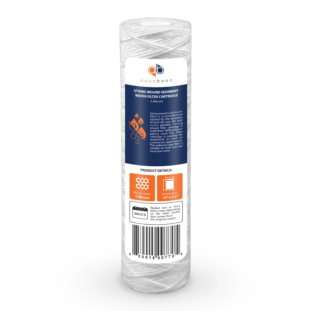Aquaboon 1 Micron 10 x 2.5 Inch String Wound Sediment Water Filter Cartridge