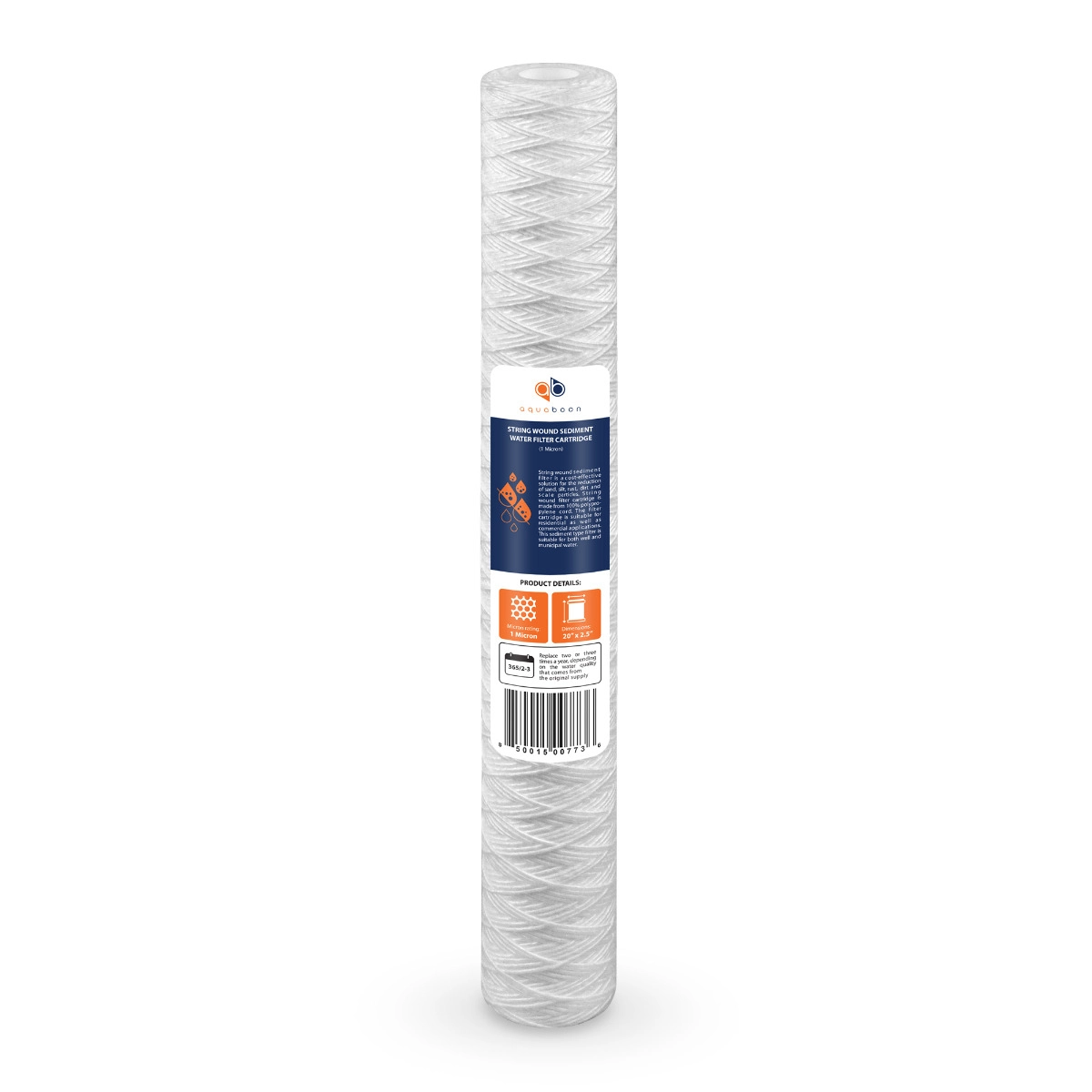 Aquaboon 1 Micron 20 x 2.5 Inch String Wound Sediment Water Filter Cartridge