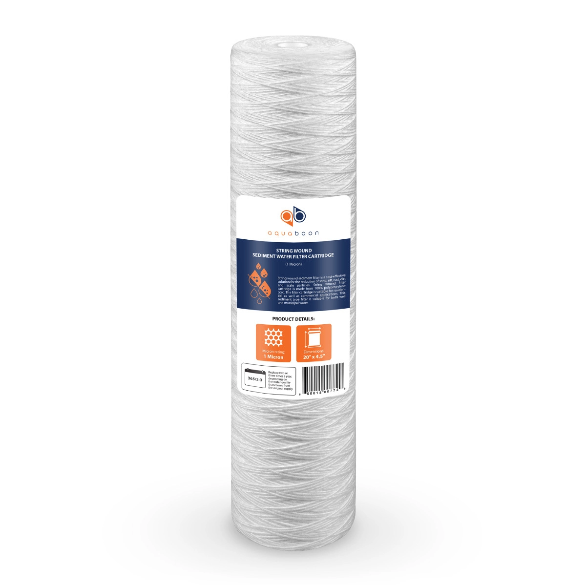 Aquaboon 1 Micron 20 x 4.5 Inch String Wound Sediment Water Filter Cartridge