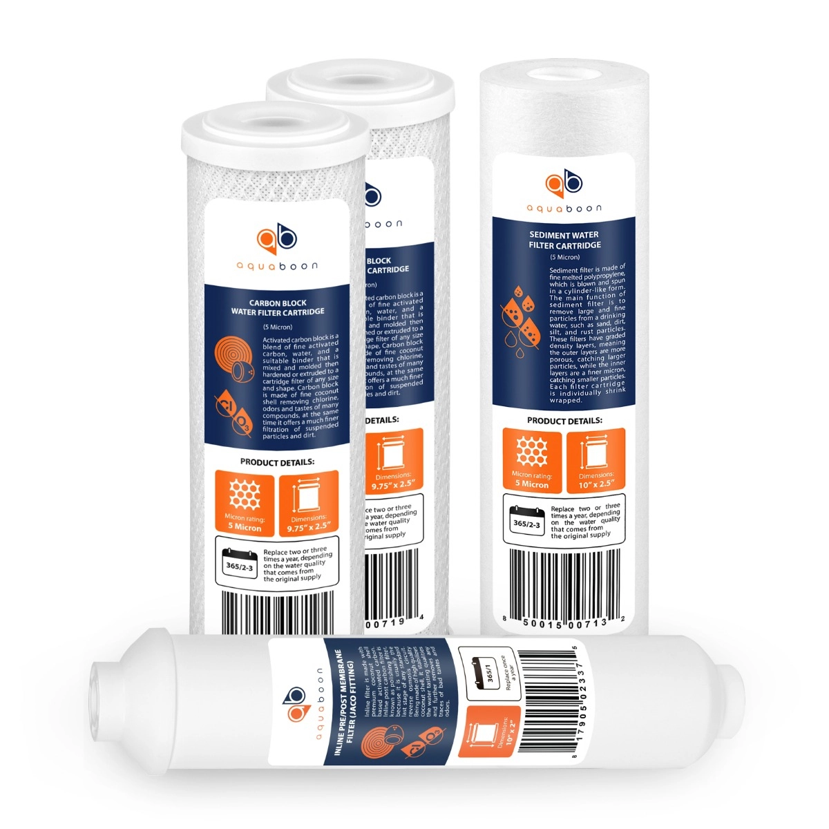 Replacement Set of 10 x 2.5 Inch Water Filter Cartridges by Aquaboon (4 PCS) AB-2C5M-1S5M-1T33