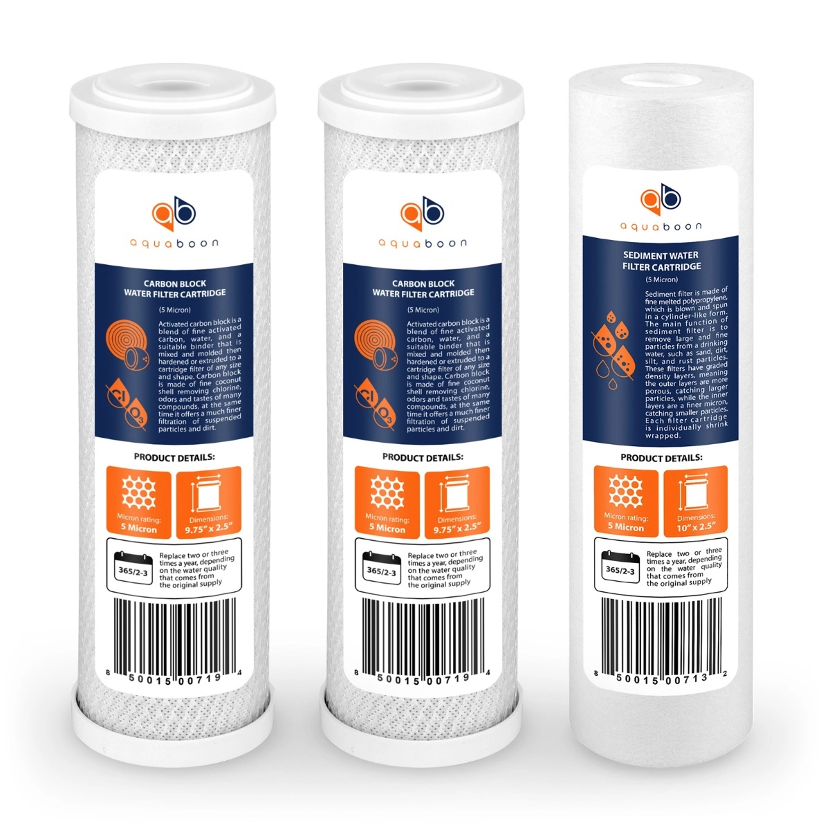 Replacement Set of 10 x 2.5 Inch Water Filter Cartridges by Aquaboon (3 PCS) AB-2C5M-1S5M