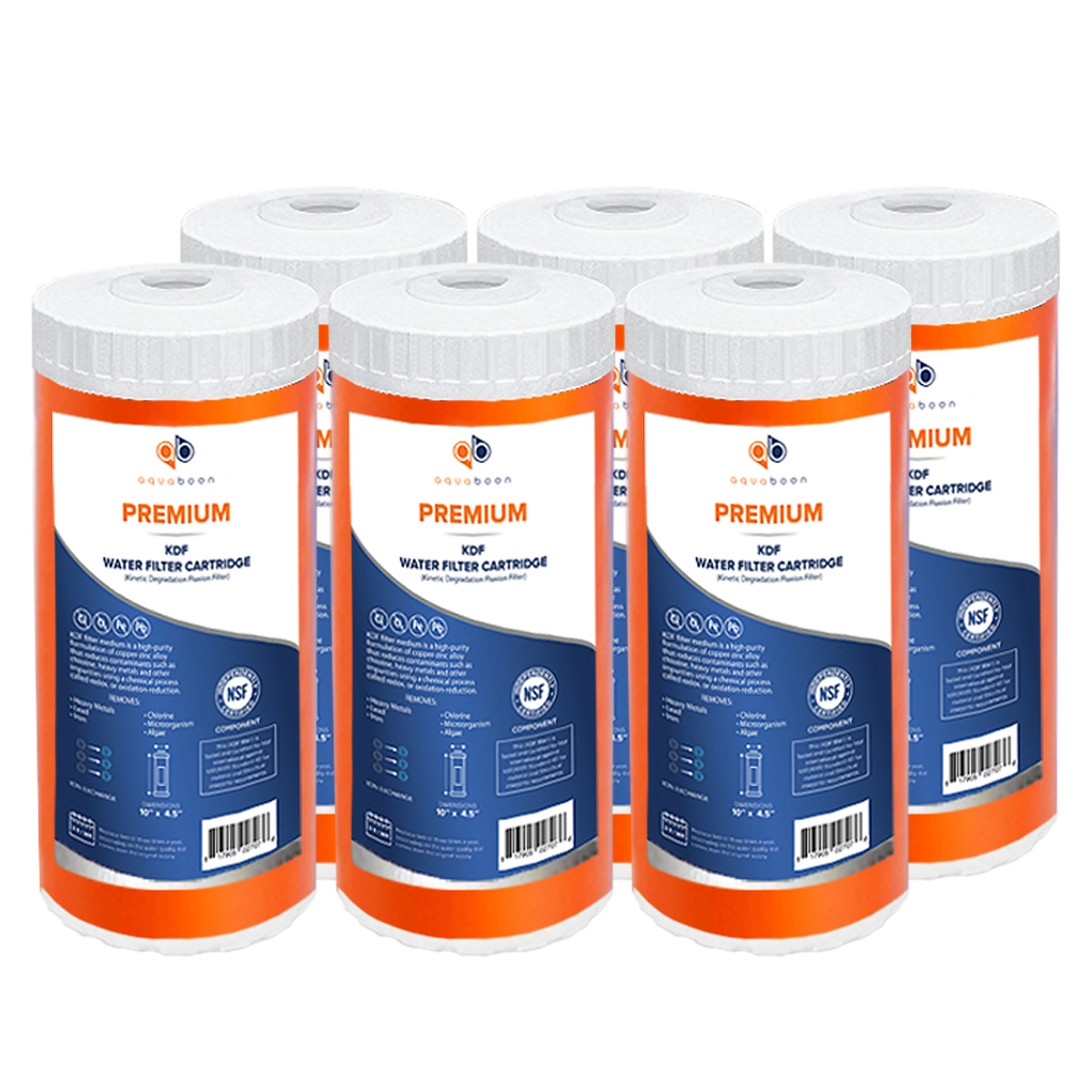 6 Pack Of Aquaboon KDF 10 x 4.5 Inch. Big Blue Replacement Water Filter Cartridge