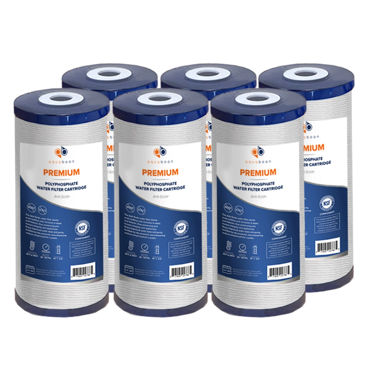 6 Pack Of Whole House 10 x 4.5 Inch. Big Blue Polyphosphate Anti Scale Water Filter Cartridge