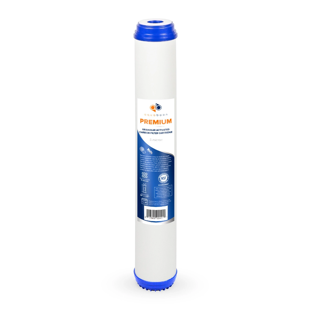 Premium Aquaboon 5 Micron 20 x 2.5 Inch. GAC Water Filter Cartridge ABP-G205M
