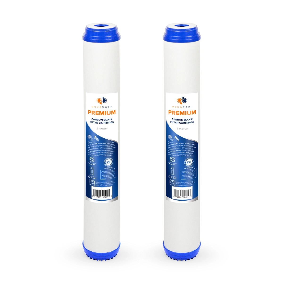 2 Pack Of Premium Aquaboon 5 Micron 20 x 2.5 Inch. GAC Water Filter Cartridge ABP-2G205M