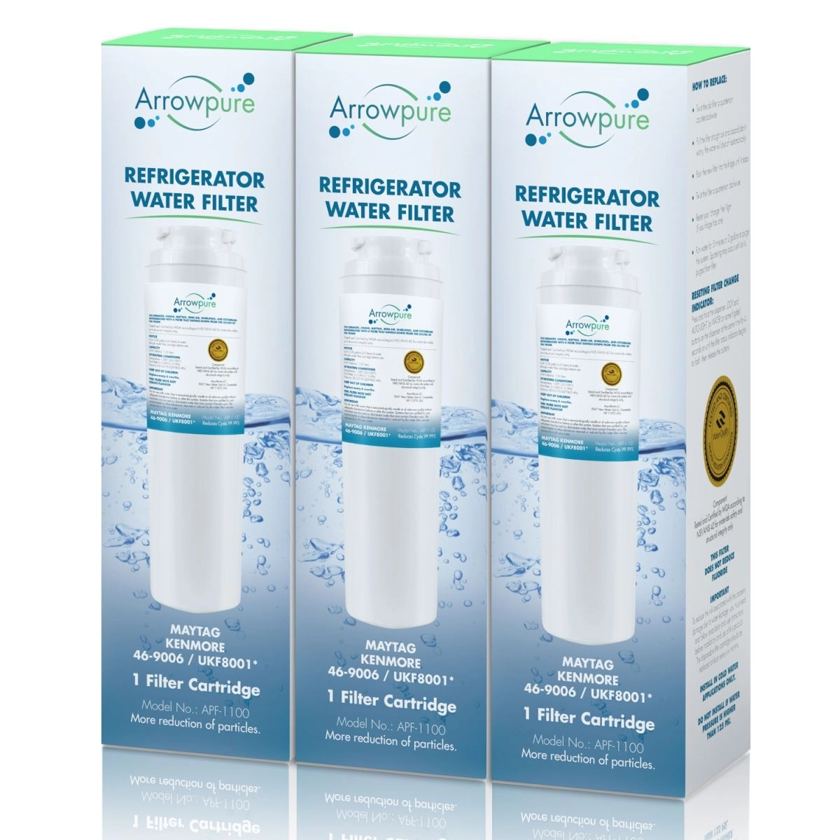 3 Pack Of Arrowpure Refrigerator Water Filter Replacement APF-1100x3