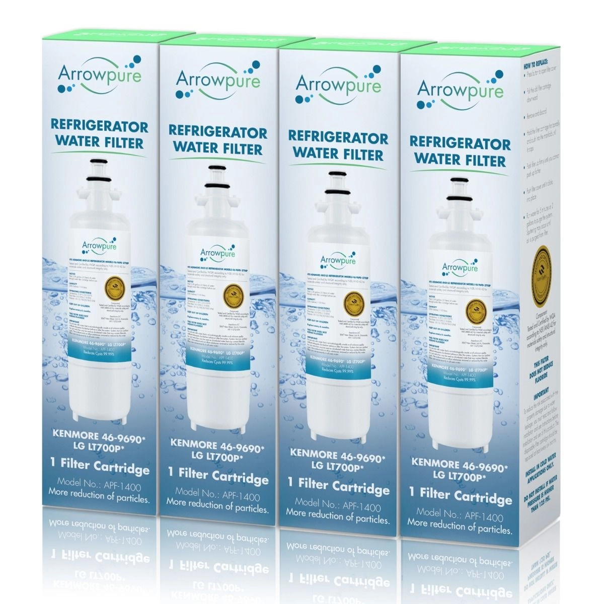 4 Pack Of Arrowpure Refrigerator Water Filter Replacement APF-1400x4