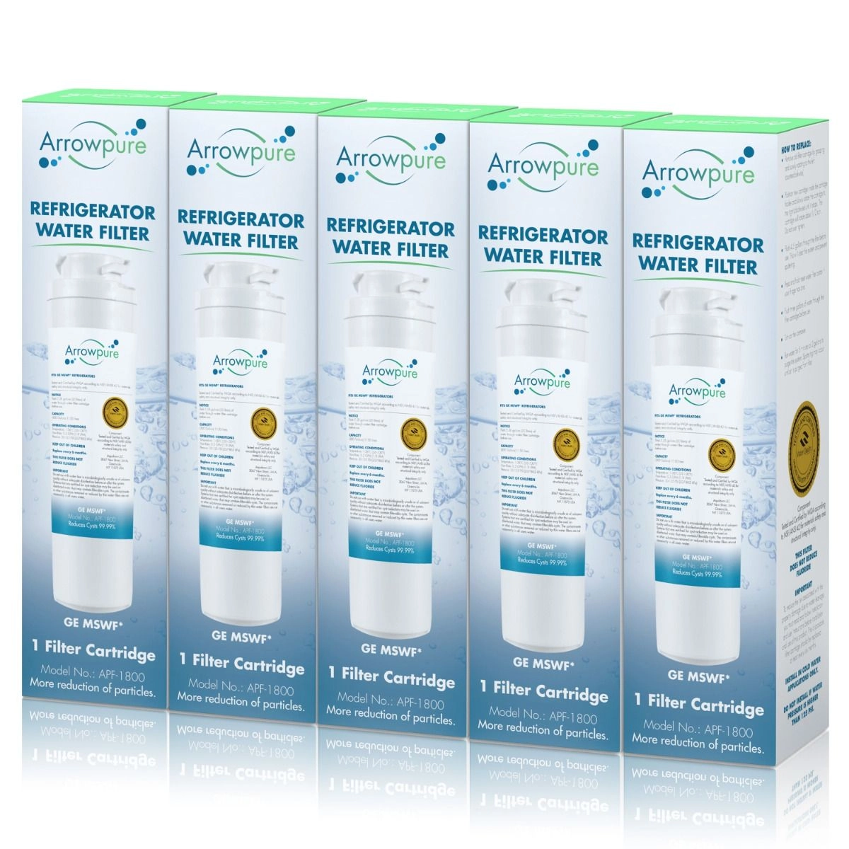 5 Pack Of Arrowpure Refrigerator Water Filter Replacement APF-1800