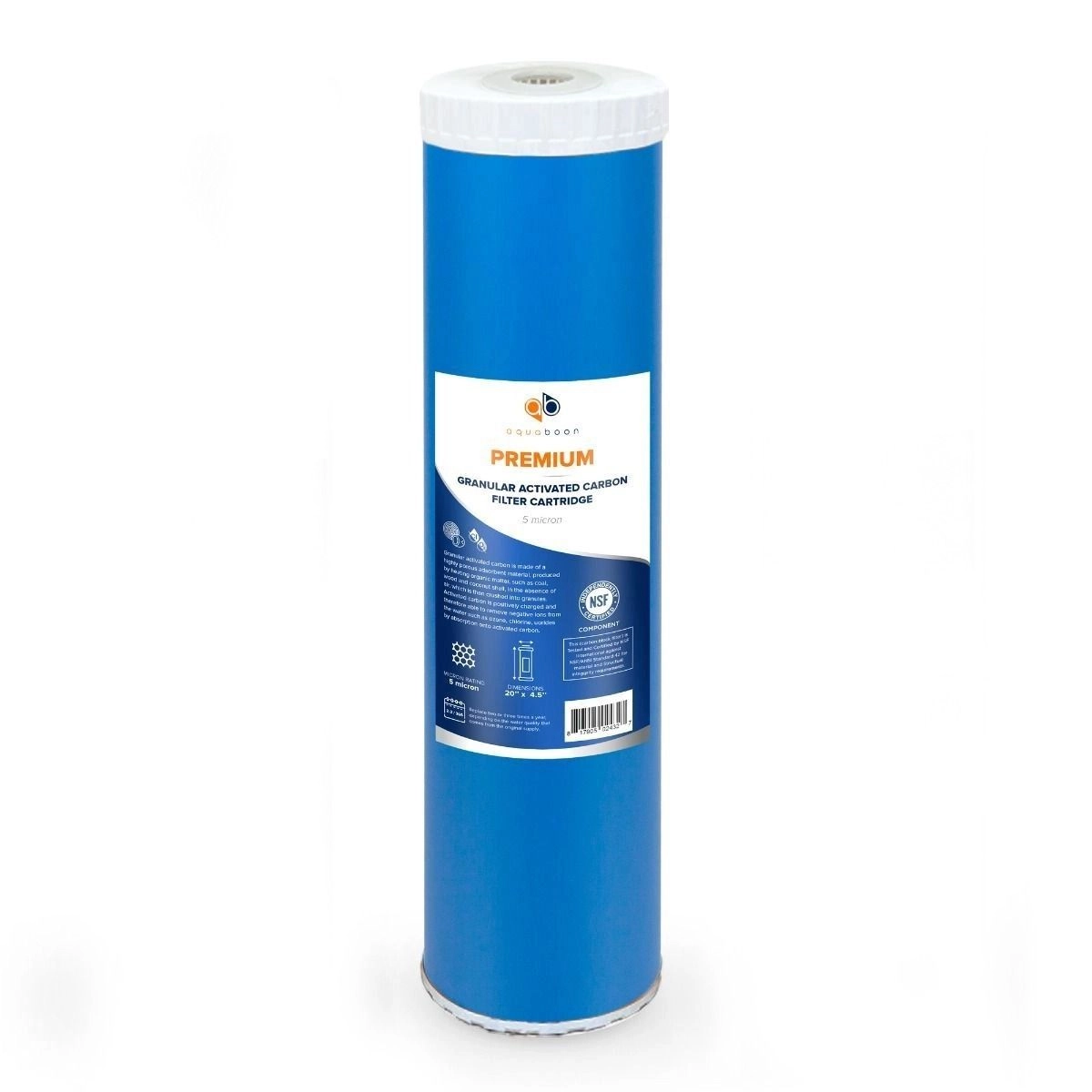 Premium Aquaboon 5 Micron 20 x 4.5 Inch. GAC Water Filter Cartridge ABP-G20BB5M