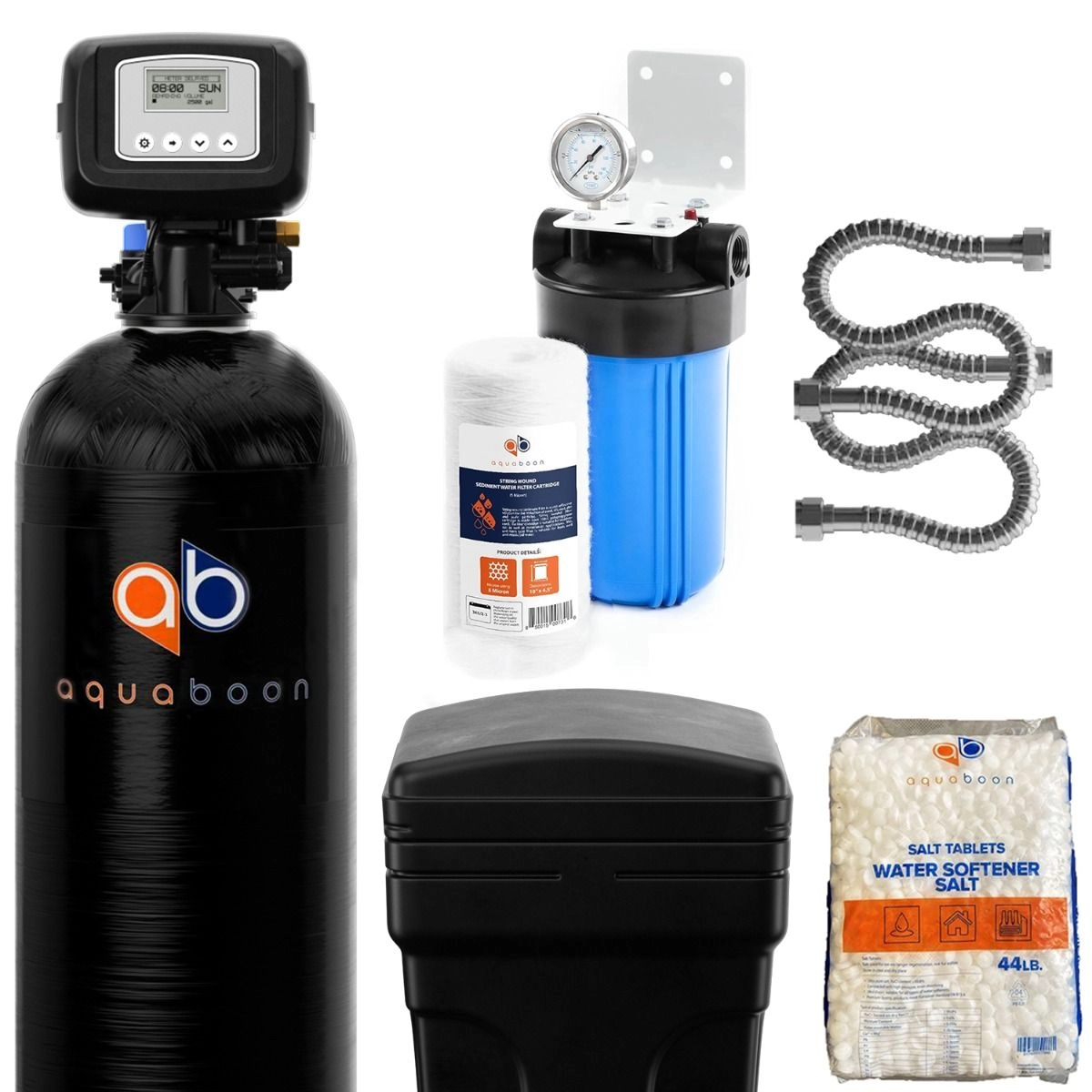 Aquaboon SoftGuard: 64,000 Grain High-Efficiency Whole House Water Softener System with Advanced Digital Metered Control Head, Reduces Hardness, Scale & Minerals, Ideal for 6+ Bathrooms SKU: AB-WSXL