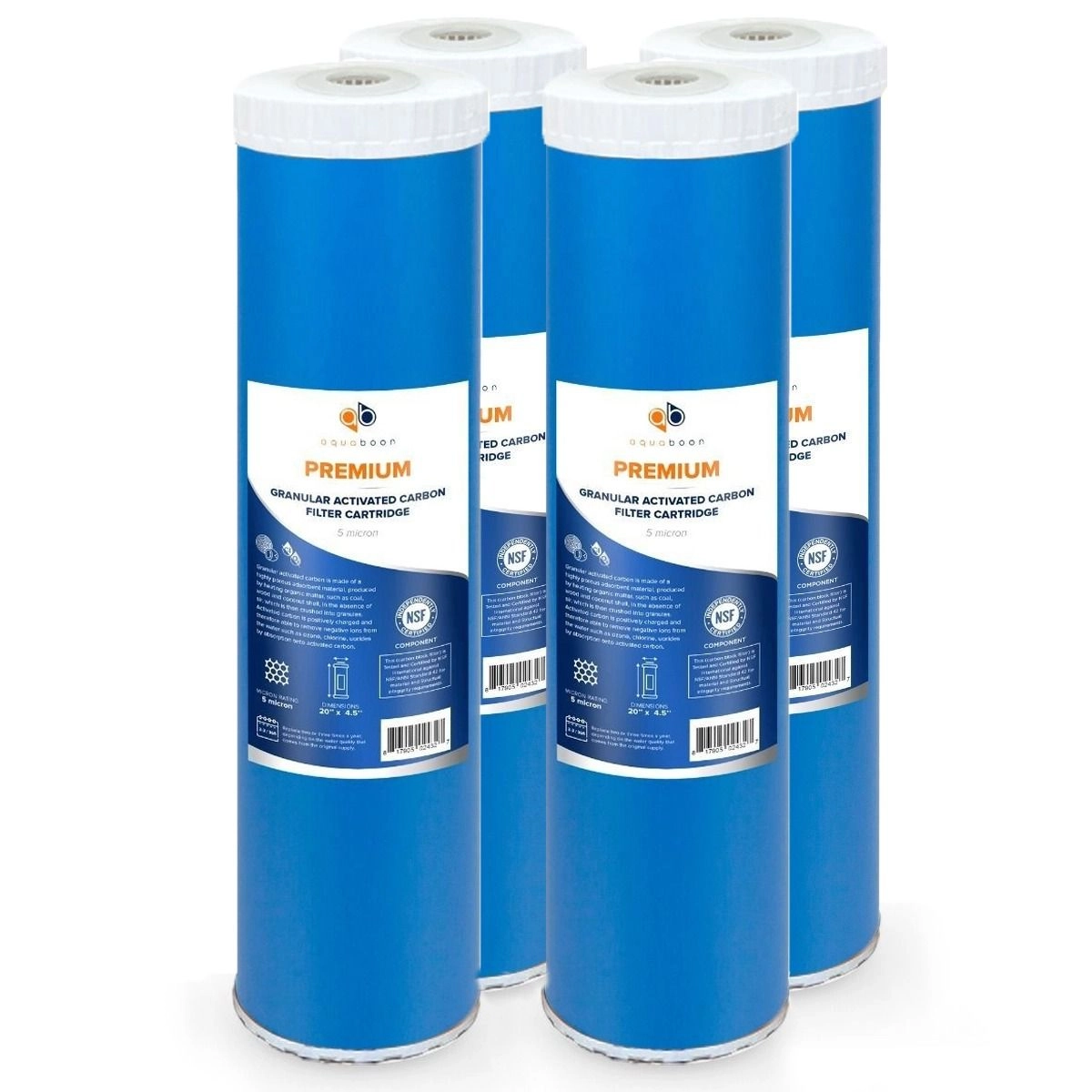 4 Pack Of Premium Aquaboon 5 Micron 20 x 4.5 Inch. GAC Water Filter Cartridge