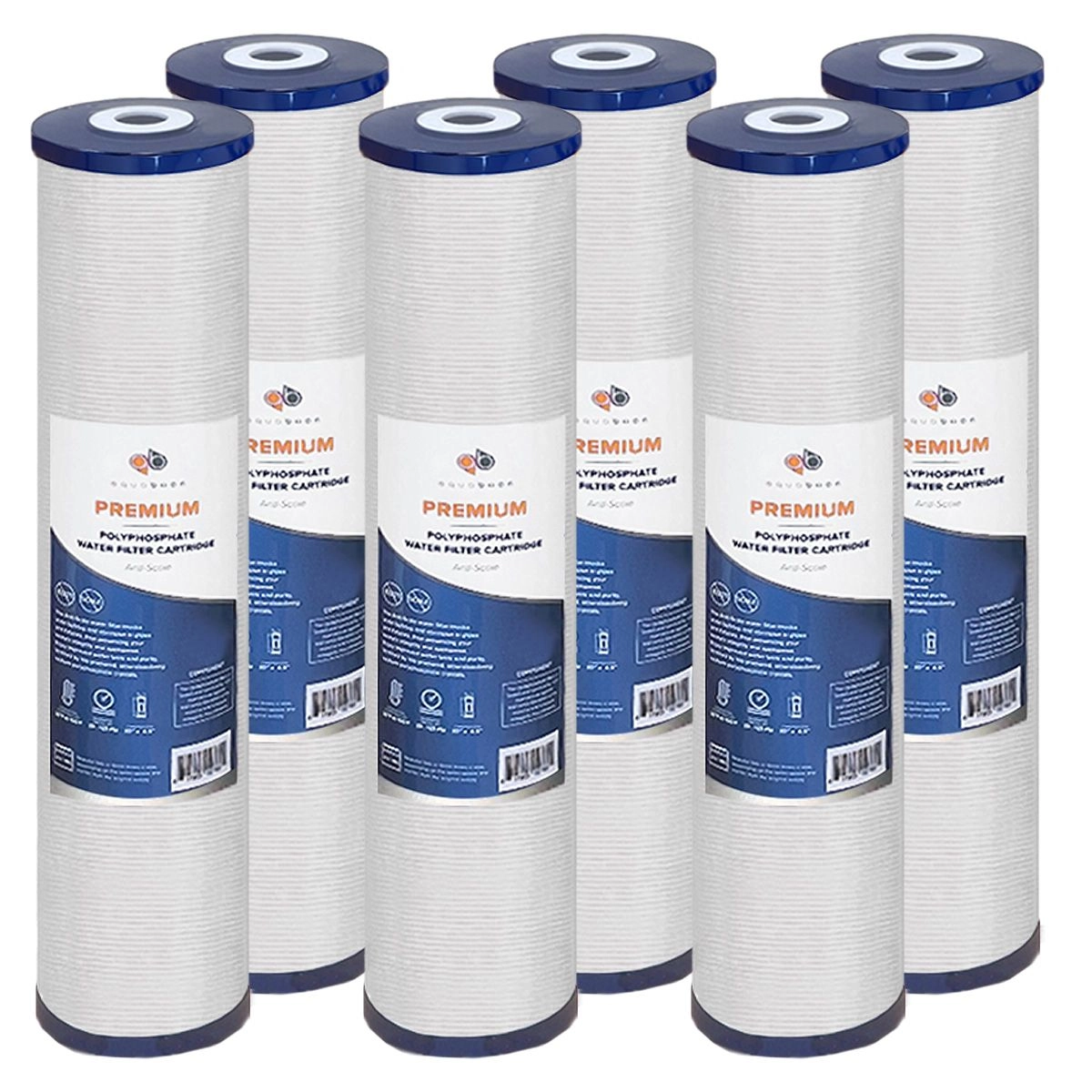 6 Pack Of Whole House 20 x 4.5 Inch. Big Blue Polyphosphate Anti Scale Water Filter Cartridge