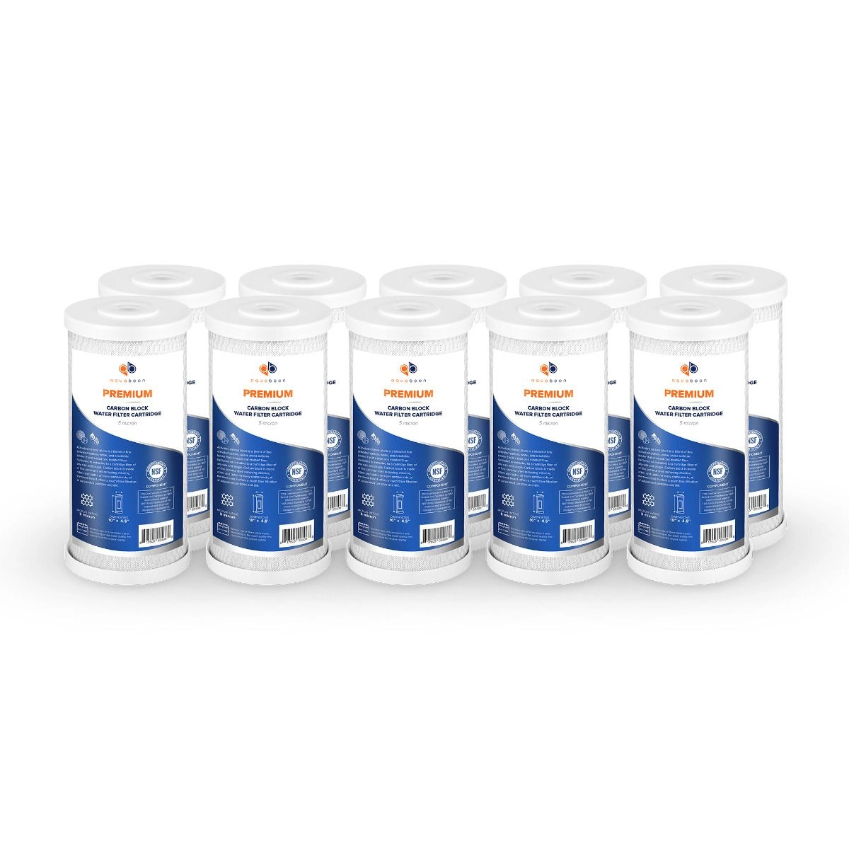 10 Pack Of Premium Aquaboon 5 Micron 10 x 4.5 Inch. Carbon block Water Filter Cartridge