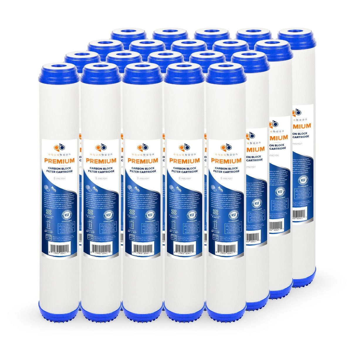 20 Pack Of Premium Aquaboon 5 Micron 20 x 2.5 Inch. GAC Water Filter Cartridge ABP-20G205M