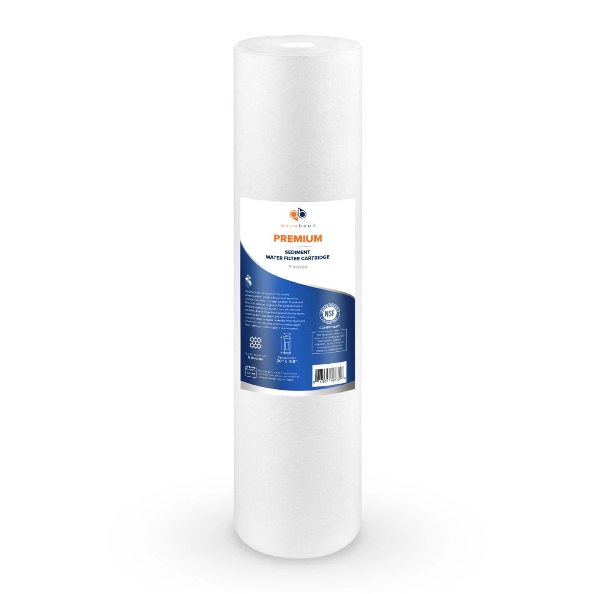 Aquaboon Premium NSF CERTIFIED 5 Micron 20 x 4.5 Inch Whole House Sediment Water Filter Cartridge