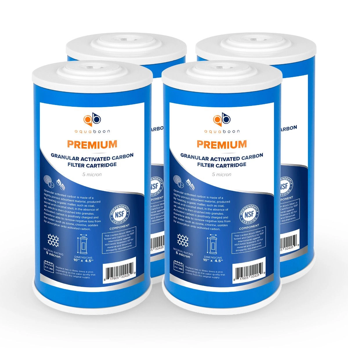Aquaboon 5 Micron Sediment Filter 10x4.5 - 4 Pack Well Water Whole House Replacement