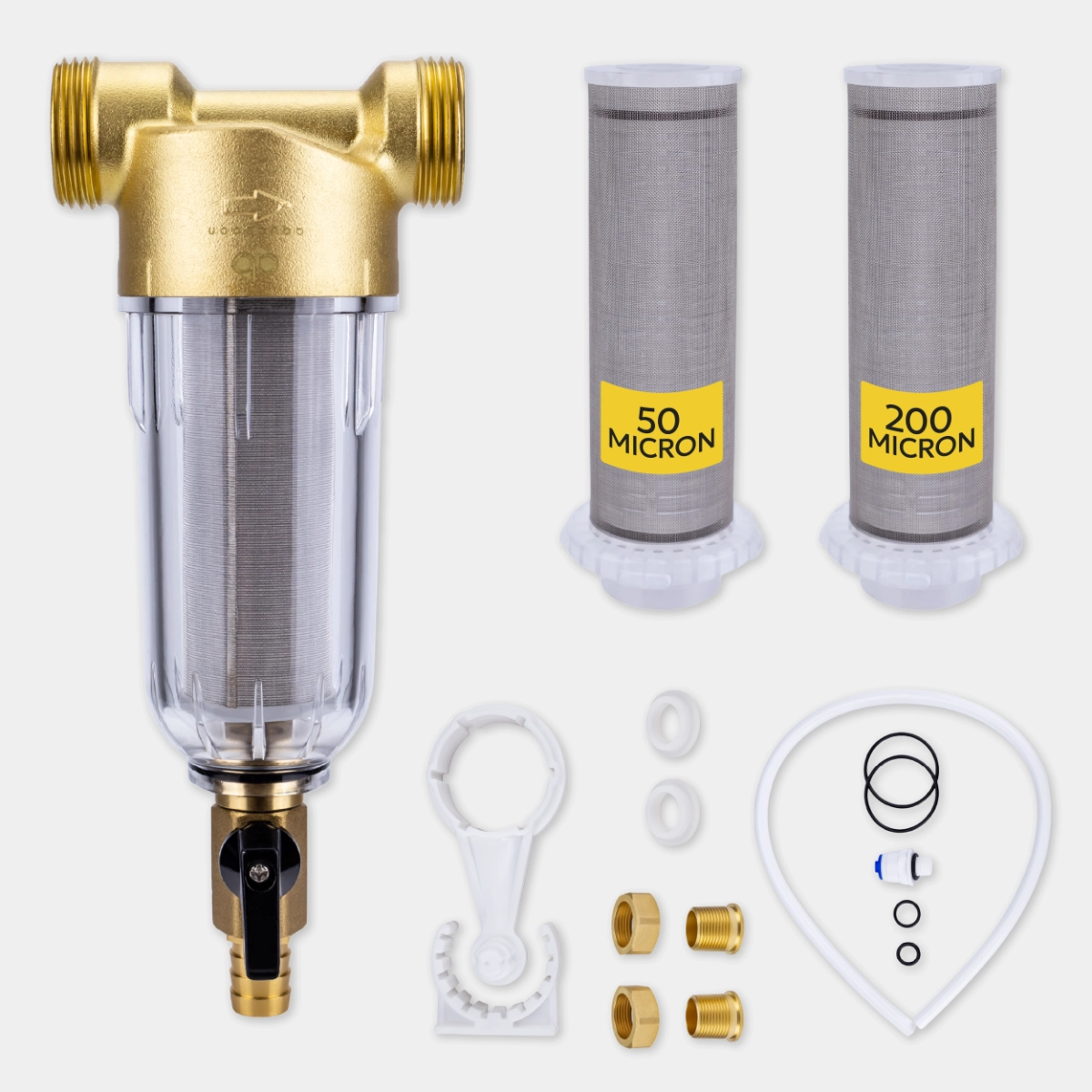 Aquaboon Micron Spin Down Sediment PreFilter, Reusable Whole House Sediment Water Pre Filter, 1" MNPT + 3/4" FNPT