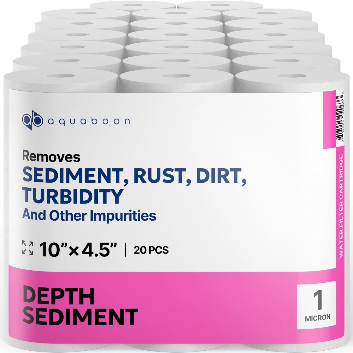20 Pack Of Aquaboon 1 Micron 10 x 4.5 Inch Sediment Water Filter Cartridge SKU: AB-20S10BB1M