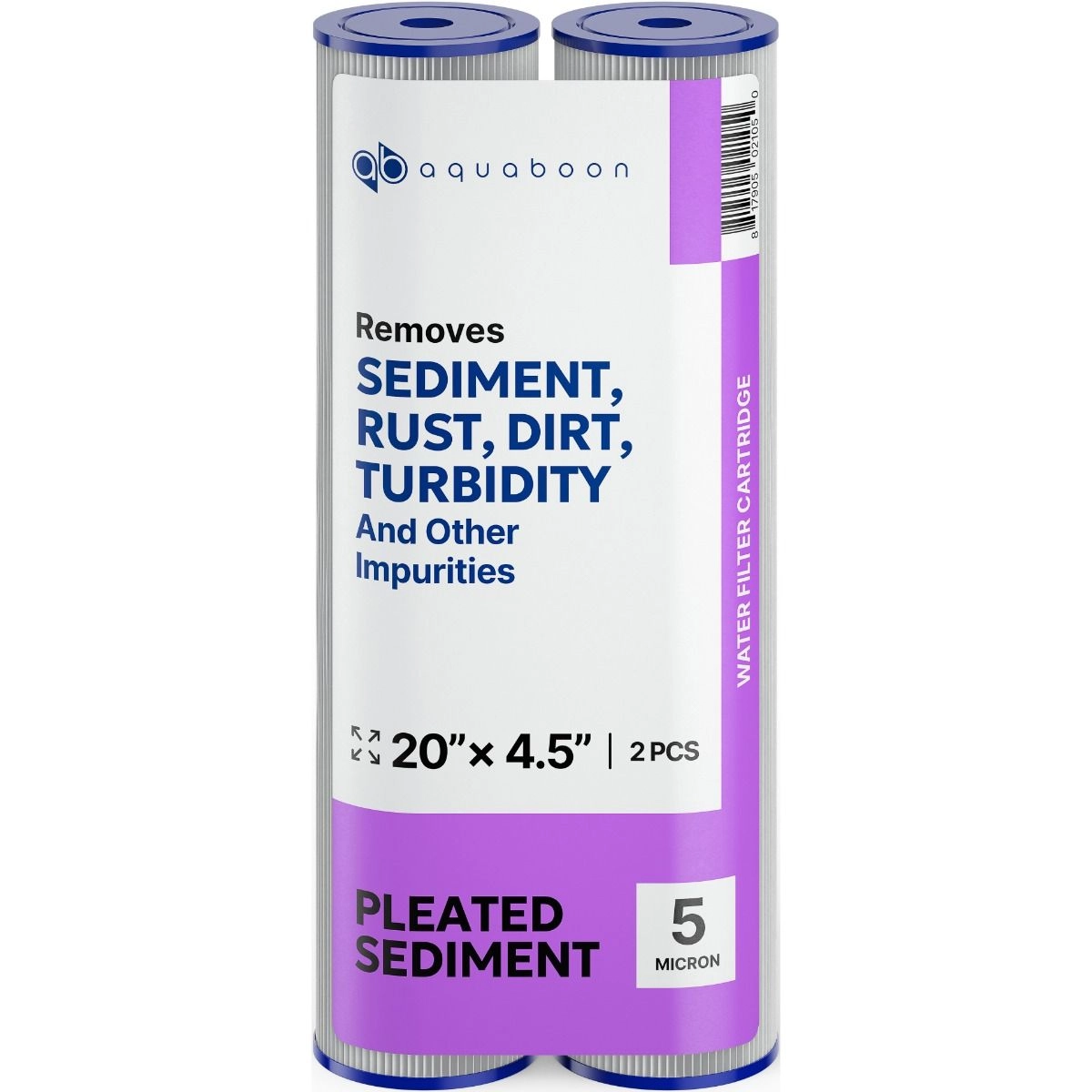 2 Pack Of Aquaboon 1 Micron 20 x 4.5 Inch Pleated Sediment Water Filter Cartridge SKU: AB-2PL20BB1M