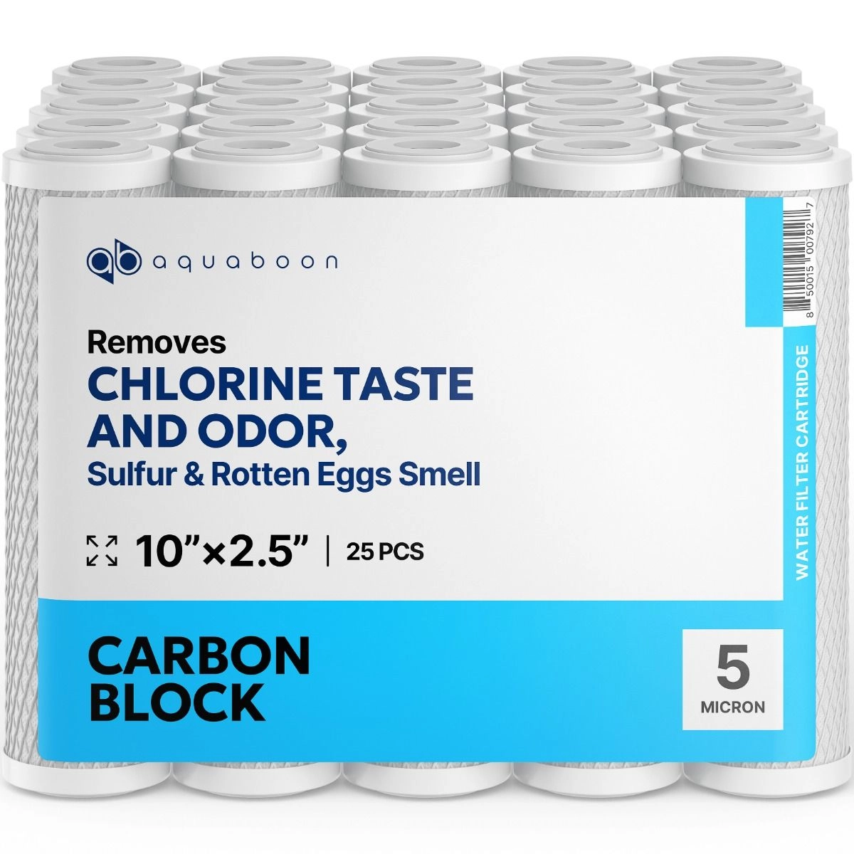 25 Pack Of Aquaboon 5 Micron 10 x 2.5 Inch. Carbon block Water Filter Cartridge SKU: AB-25C5M
