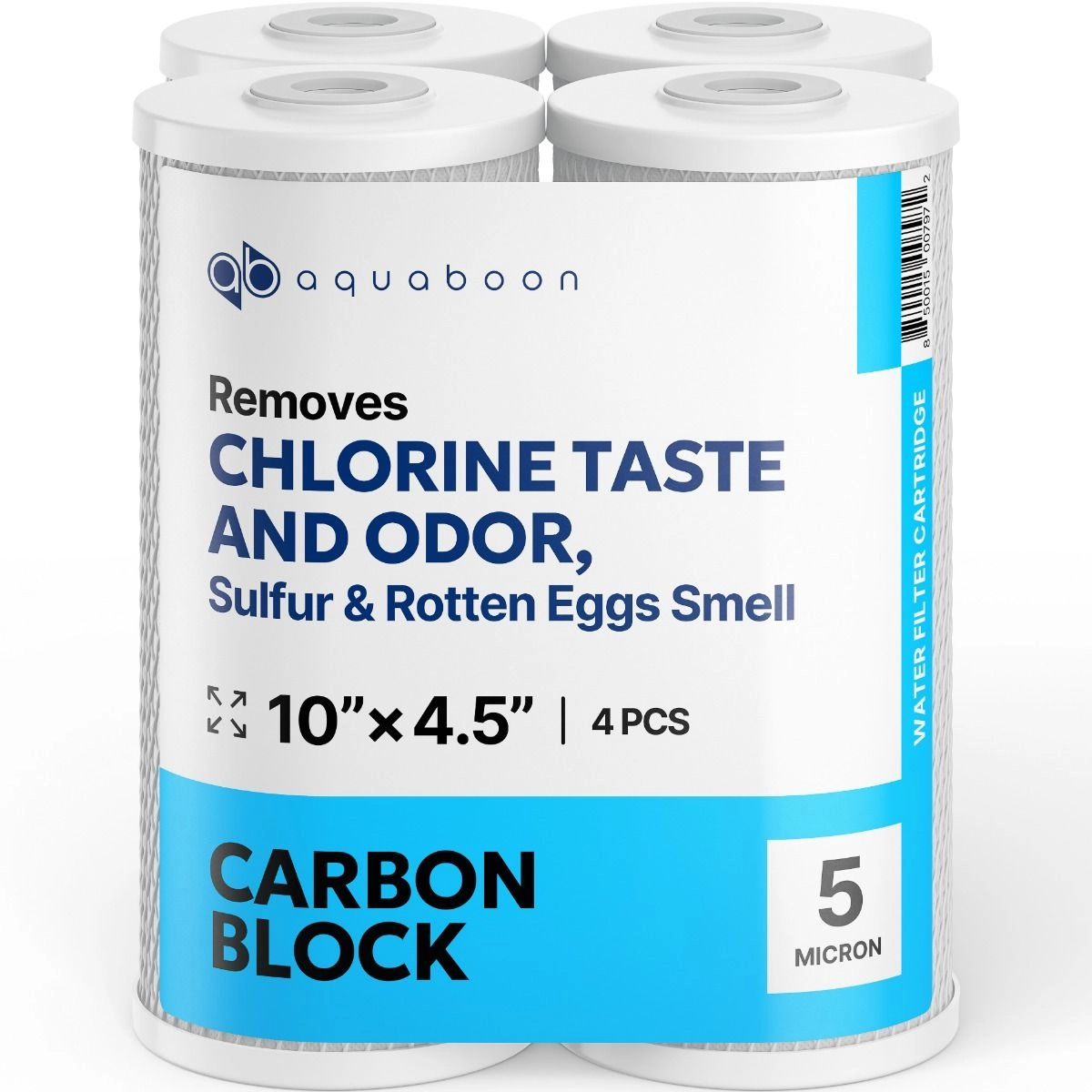 4 Pack Of Aquaboon 5 Micron 10 x 4.5 Inch. Carbon block Water Filter Cartridge SKU: AB-4C10BB5M